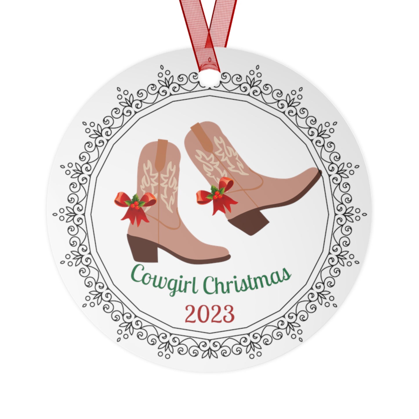 Christmas Metal Ornament, Farmhouse Aluminium Ornament, Gift Idea, Holiday Seasonal Decor, Cowgirl Christmas, Cowgirl Christmas Ornament, Old West Style Christmas