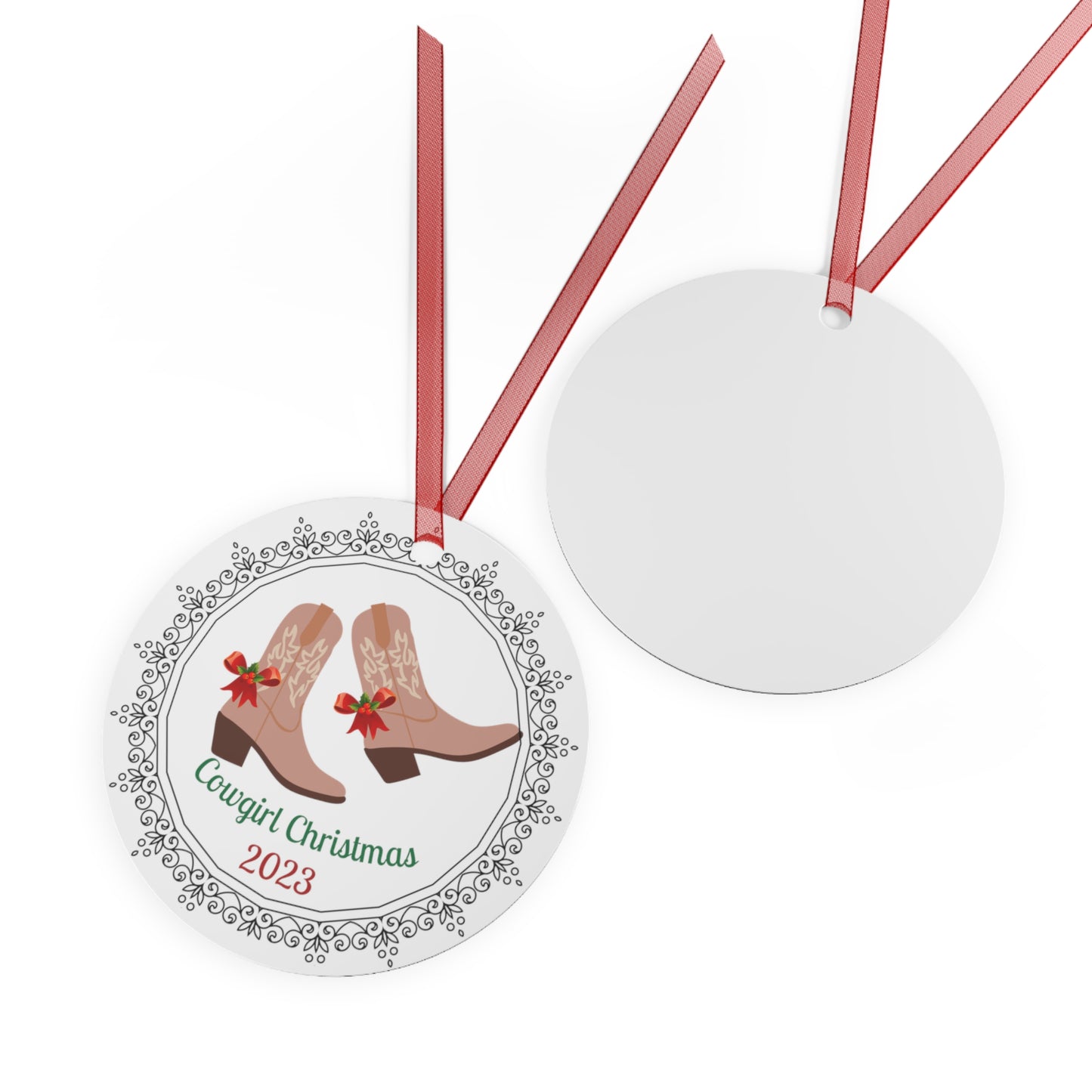 Christmas Metal Ornament, Farmhouse Aluminium Ornament, Gift Idea, Holiday Seasonal Decor, Cowgirl Christmas, Cowgirl Christmas Ornament, Old West Style Christmas