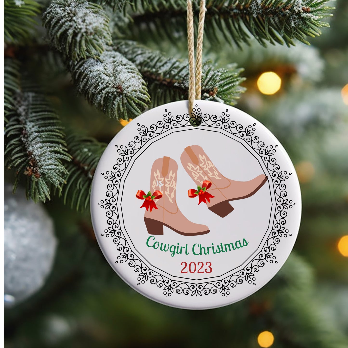 Christmas Metal Ornament, Farmhouse Aluminium Ornament, Gift Idea, Holiday Seasonal Decor, Cowgirl Christmas, Cowgirl Christmas Ornament, Old West Style Christmas