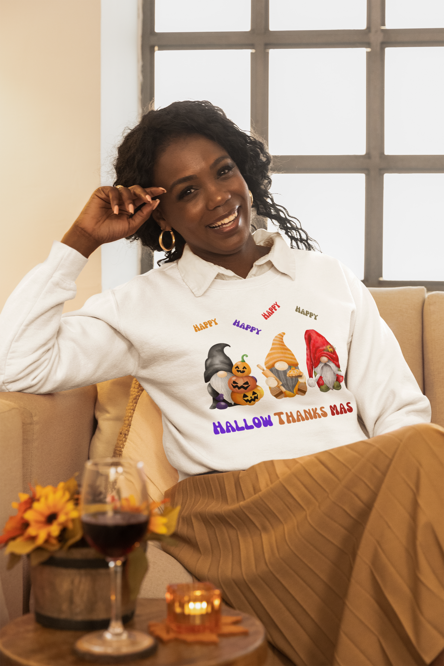Hallothanksmas Sweatshirt, Thanksgiving T-shirt, Christmas Sweater, Halloween Shirt, Funny Gnome T-Shirt, Gift for Her, Woman's Shirt