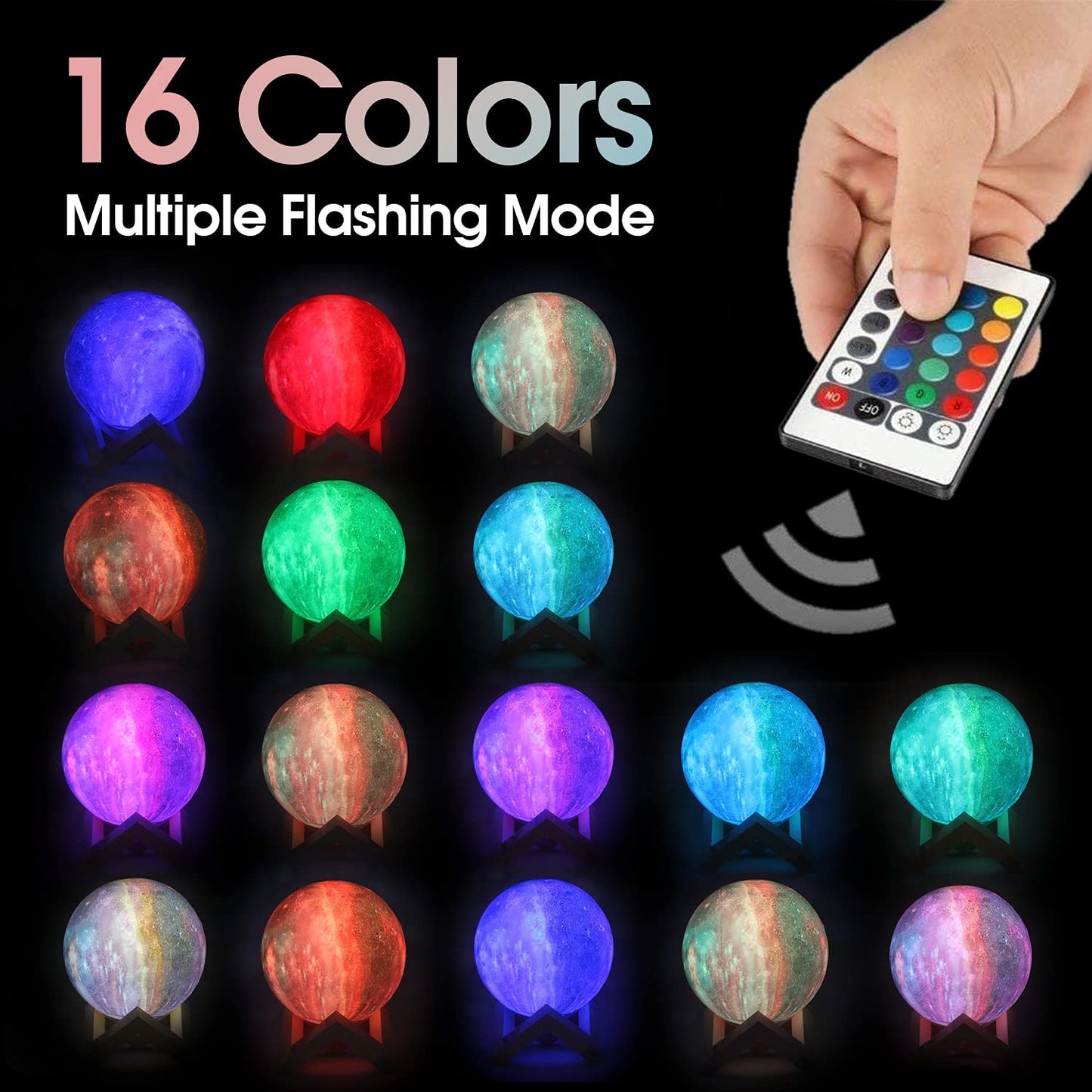 Galaxy Lamp with Wooden Stand 16 LED Colors Touch & Remote Control USB Rechargeable 7.1 Inch