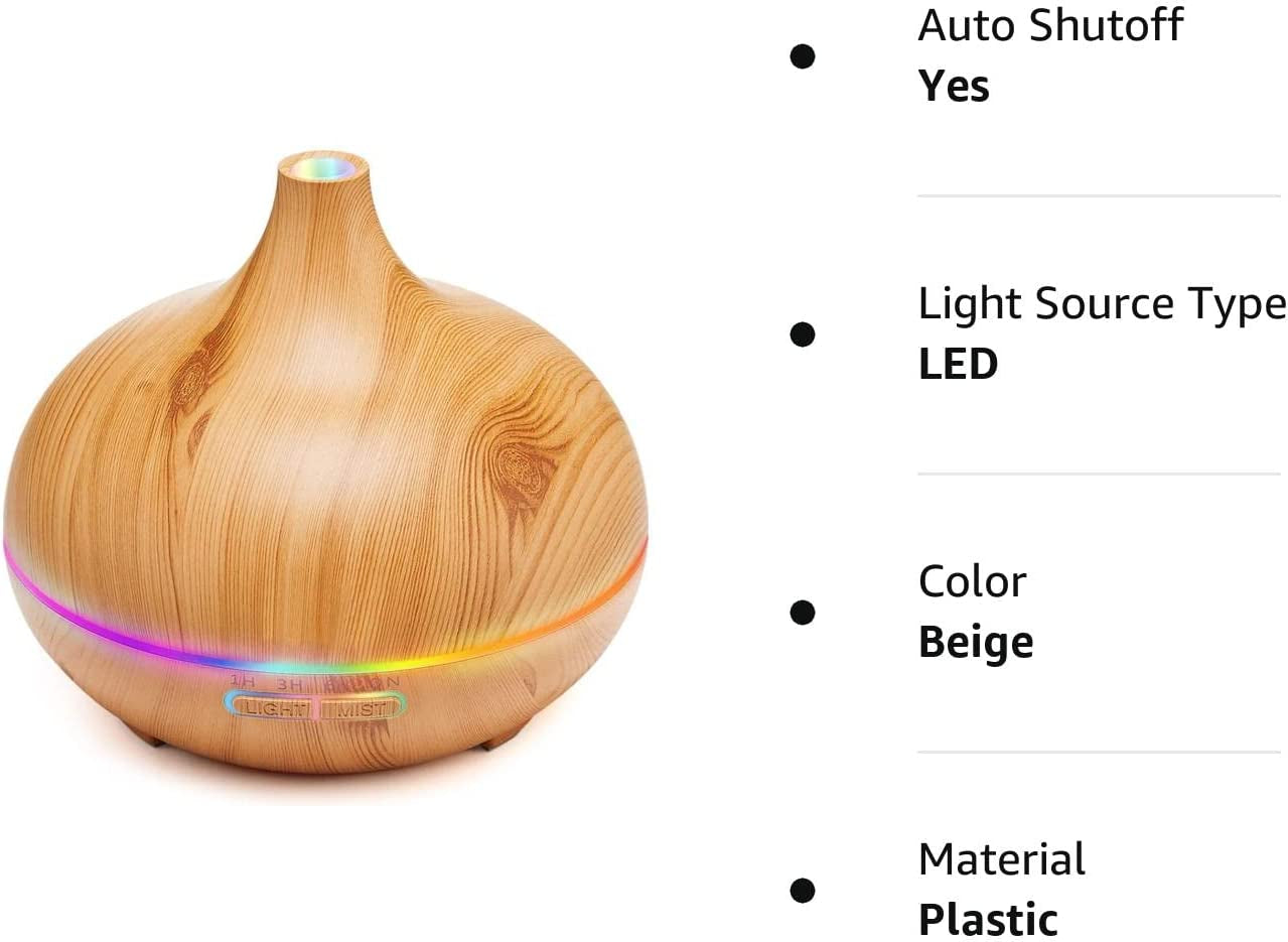 Aroma Diffuser for Essential Oil Large Room,Office Essential Oil Diffusers for Home Kids, Cool Mist Humidifier for Bedroom Quiet with Ambient Light,Waterless Auto off Aromatherapy, 1 Count, Pack of 1