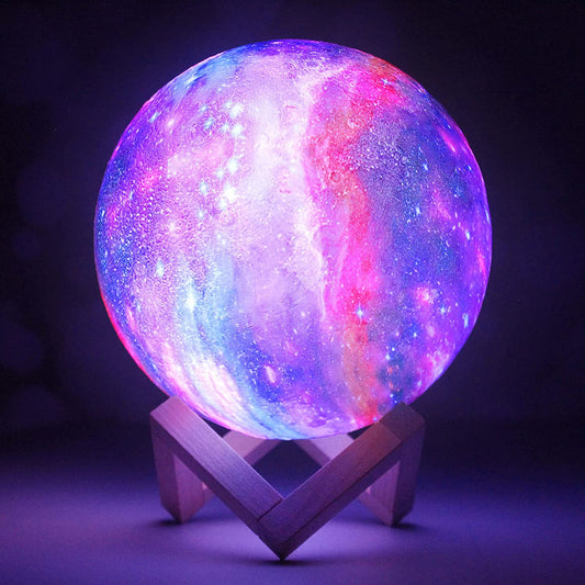 Galaxy Lamp with Wooden Stand 16 LED Colors Touch & Remote Control USB Rechargeable 7.1 Inch