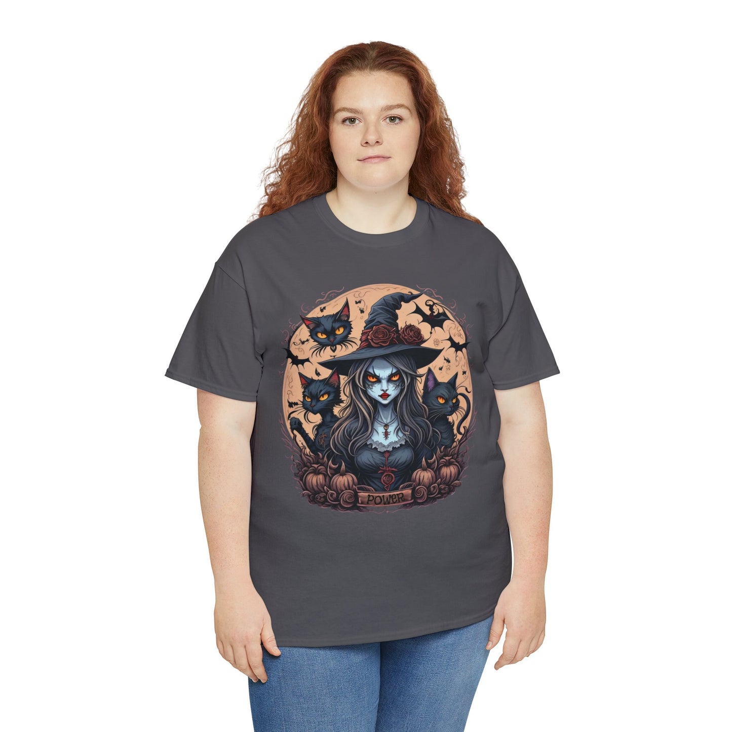 Halloween T Shirt, Witch Graphic Top, Halloween Costume, Haunted House Tee, Black Cats, Gift for Her, Fall Colors, Loose Fit Scary Tshirt