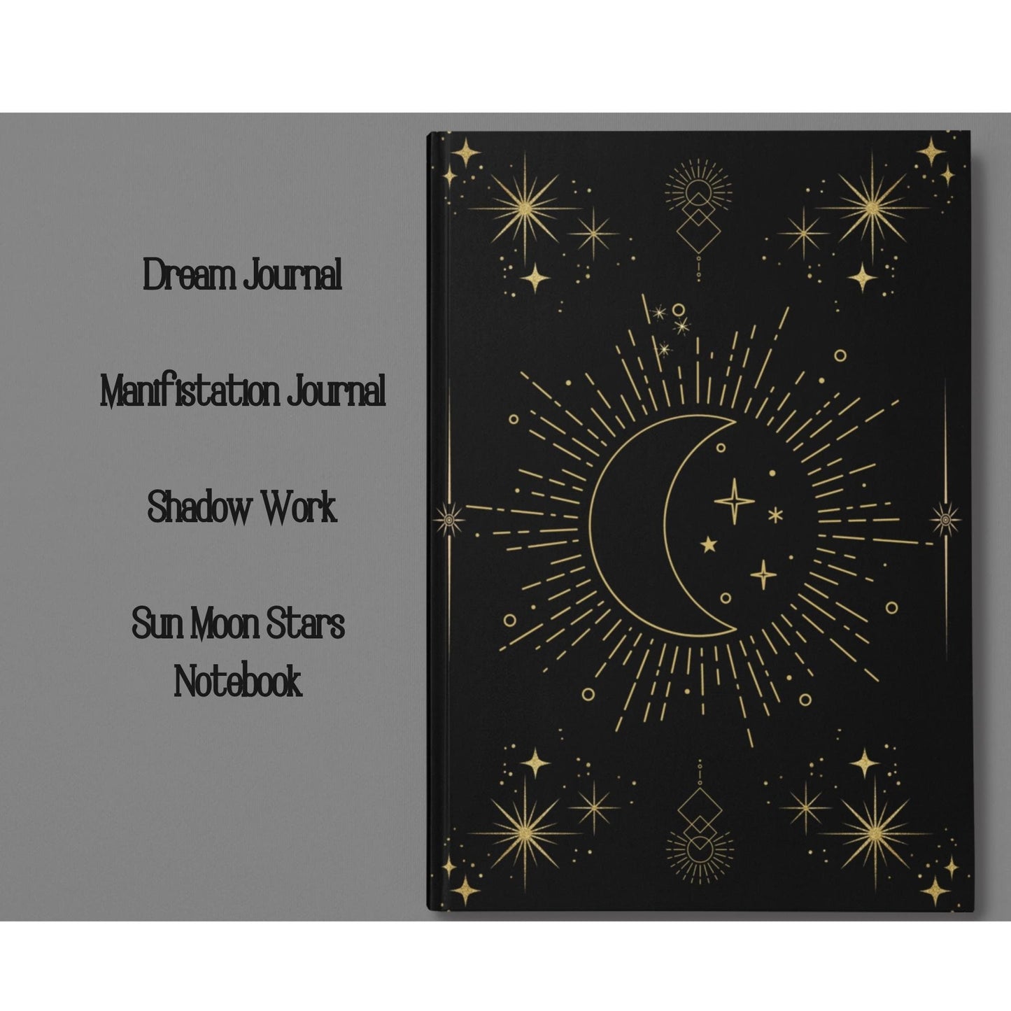 Celestial Writing, Sun Moon Stars Hard Cover Notebook, Dream Journal, Manifestation Book, Mindfulness Journal, Shadow Work, Zodiac Diary