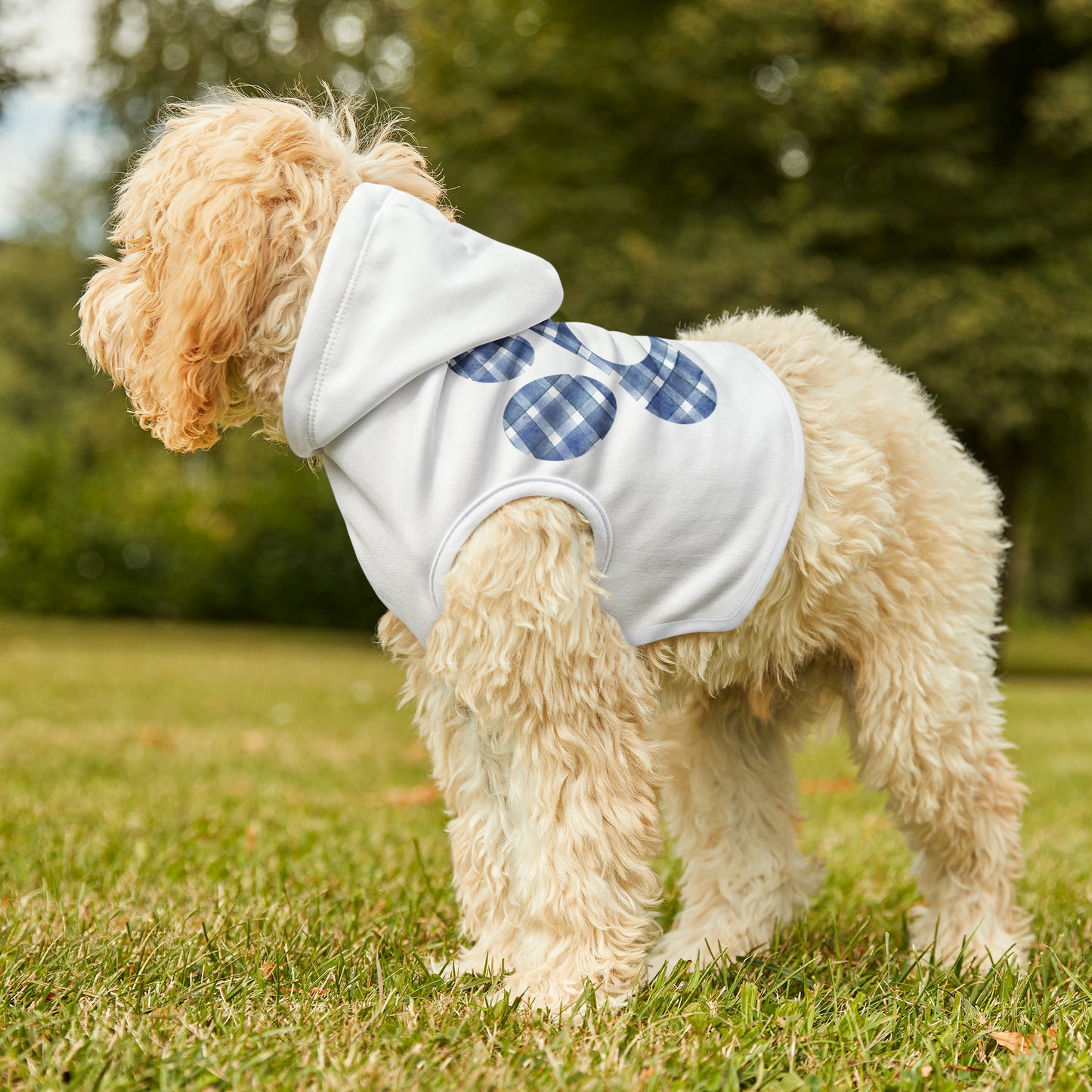 Pet Hoodie Blue Plaid Paw Print Sweatshirt Dog Sweater Pet Clothing