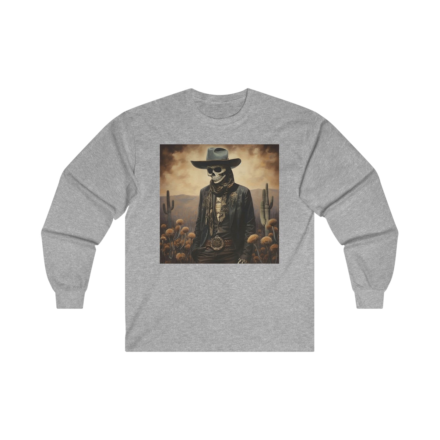 Old West Cowboy Long Sleeve Shirt, Halloween Skeleton Shirt, Mens Vintage T-Shirt, Western Mexican Cowboy Fall Shirt