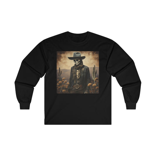 Old West Cowboy Long Sleeve Shirt, Halloween Skeleton Shirt, Mens Vintage T-Shirt, Western Mexican Cowboy Fall Shirt