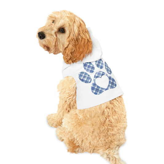 Pet Hoodie Blue Plaid Paw Print Sweatshirt Dog Sweater Pet Clothing