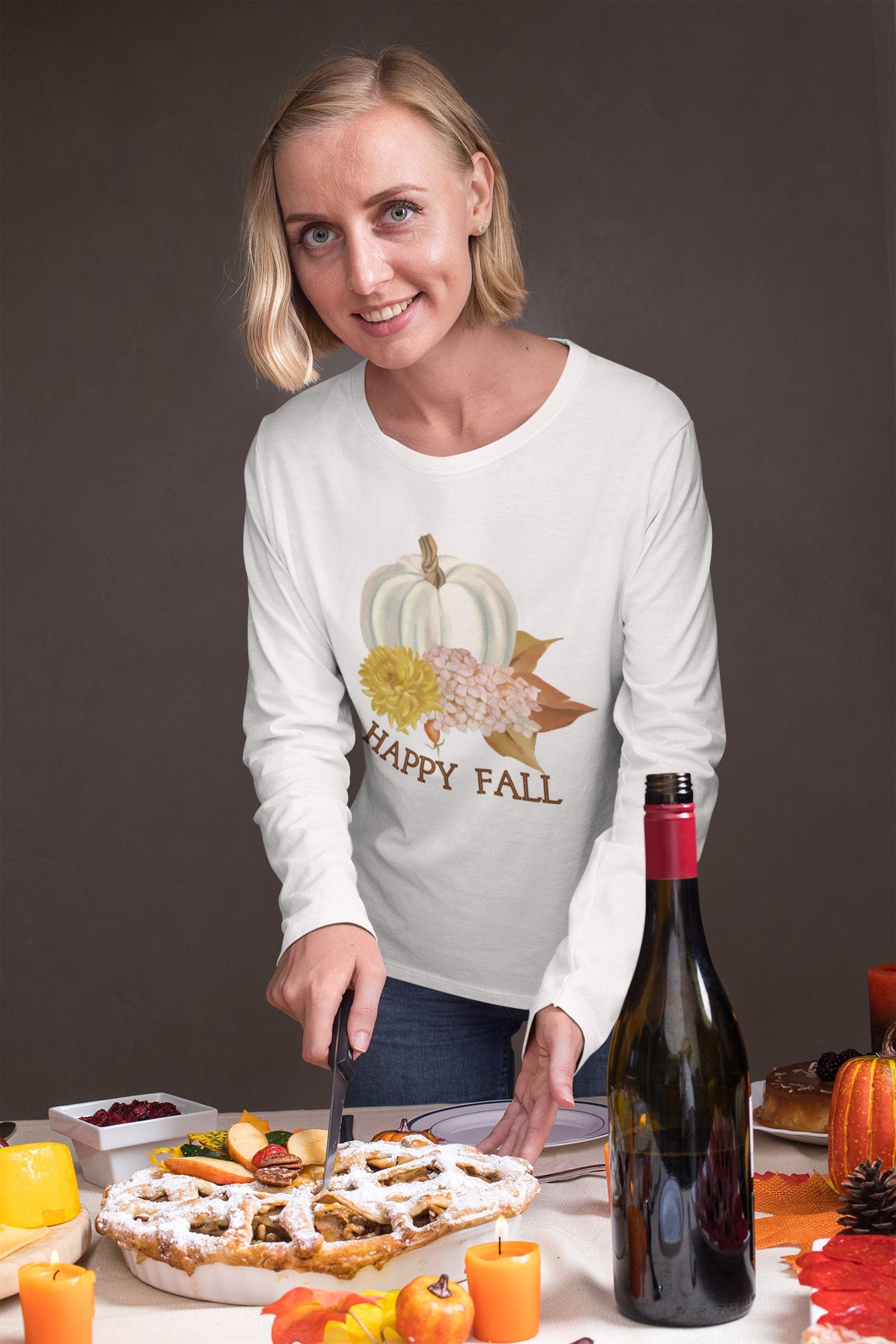 Autumn Women's T-Shirt  Lightweight Long Sleeve Happy Fall Shirt Thanksgiving