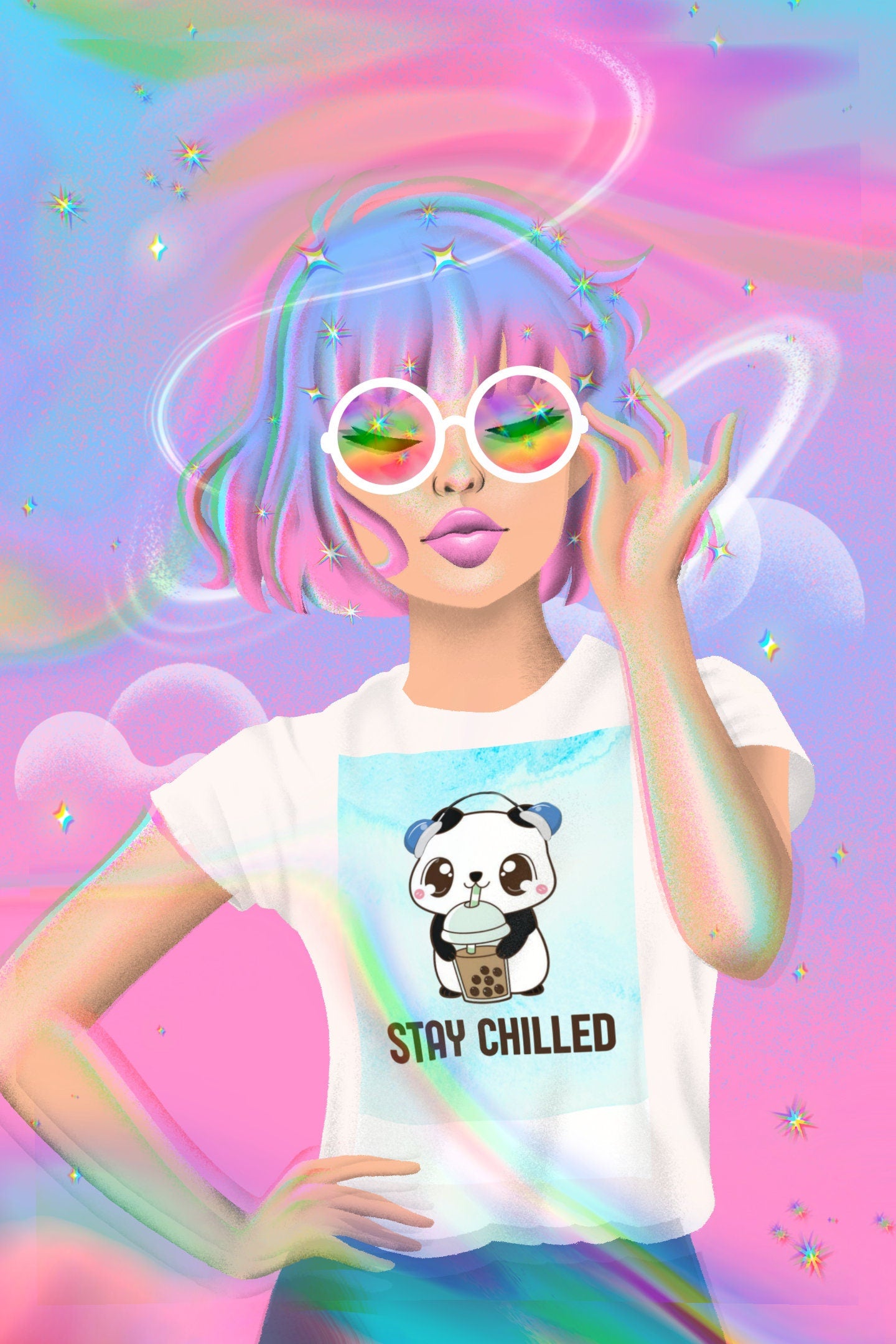 Fun Graphic T Shirt Boba Tea Panda Cotton Shirt Boba Chic