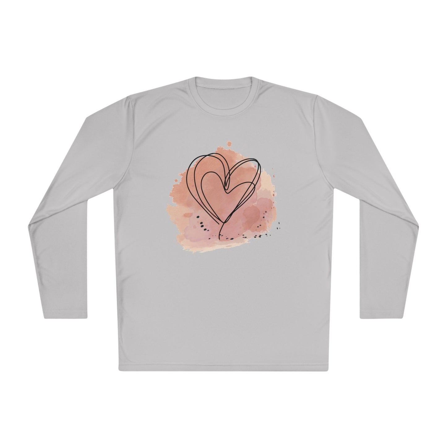 Lovely Heart Graphic T-Shirt Lightweight Long Sleeve Tee Watercolor Design