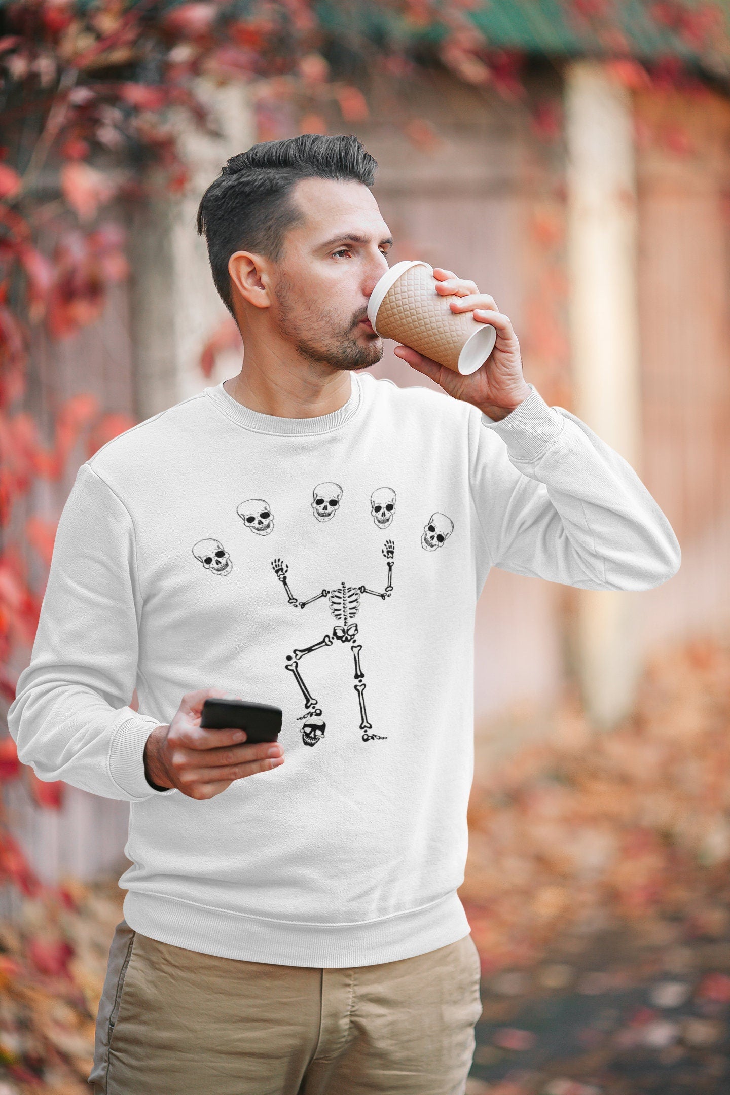 Skeleton Halloween Sweatshirt, Fall Sweatshirt, Sweatshirt for Women, Halloween Party Shirt, Hocus Pocus Magic Sweatshirt, Vintage Tee Men
