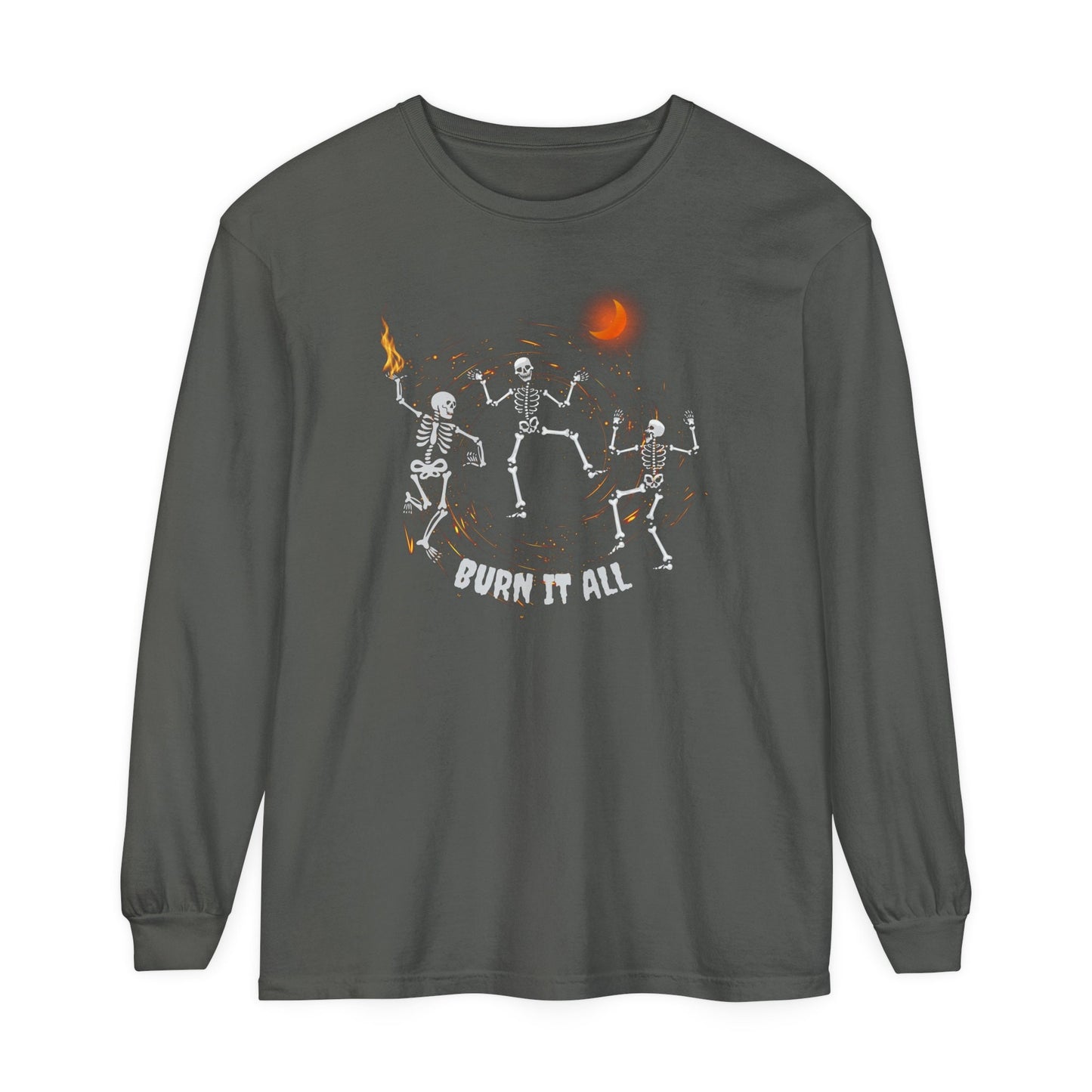Halloween Long Sleeve Shirt, Burn It All Shirt, Comfort Colors Shirt, Skeleton Graphics T-Shirt, Fall Shirt Women, Mens Tee, Halloween Party