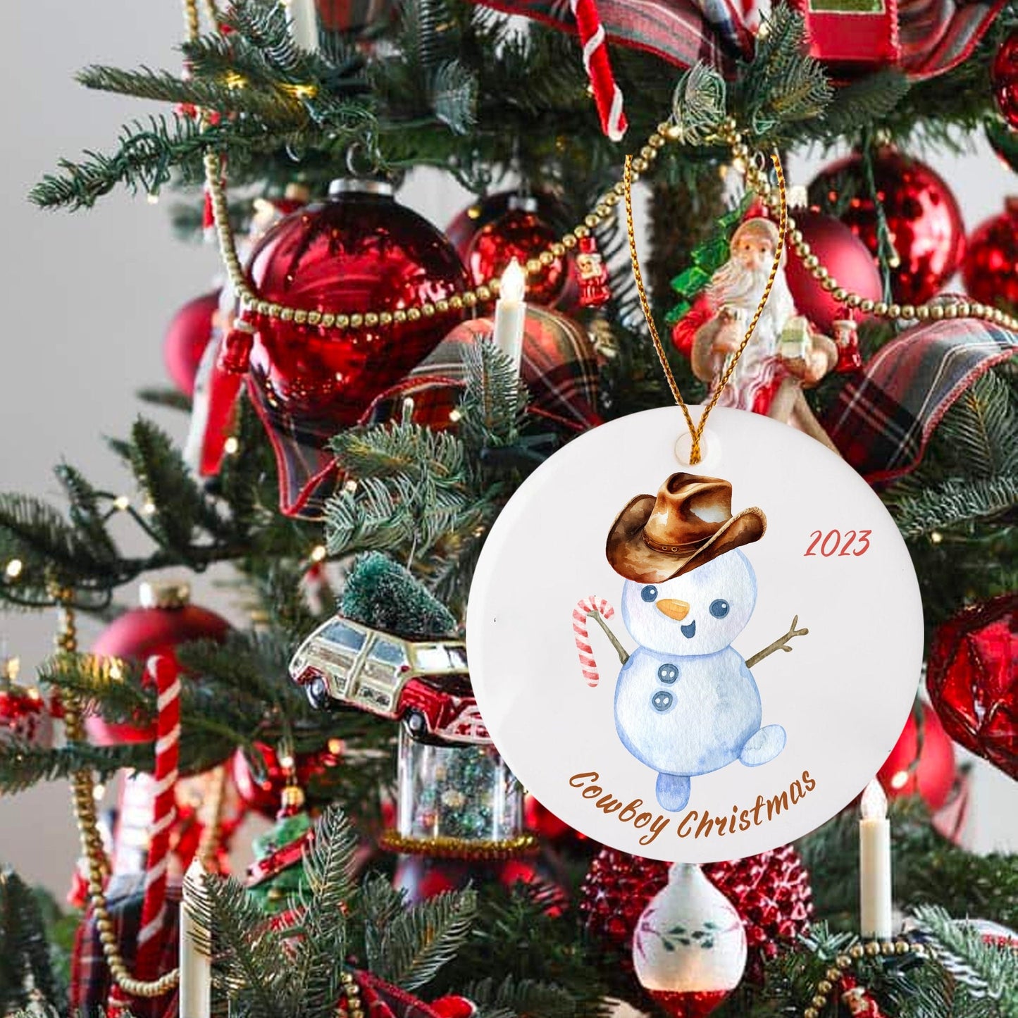 Cowboy Christmas Metal Ornament Farmhouse Aluminum Ornament Western Themed Seasonal Snowman Gift Idea Cowboy Theme