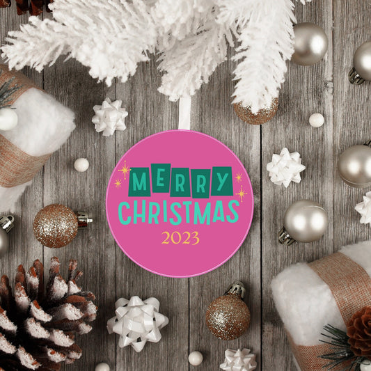 Christmas Ornament Ceramic Neon Merry Christmas Vintage 60's Look Ornament Seasonal Decor Mid-Century Modern Christmas Retro Gift Idea