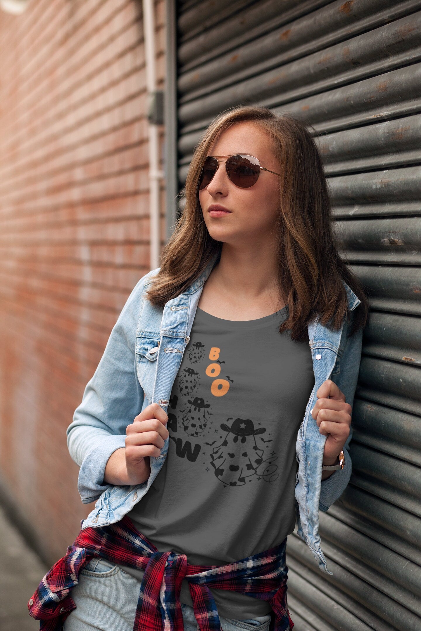 Halloween T Shirt Cow Ghost Costume, Western Cowboy Tee, Haunted Old West T-shirt, Silly Quote Women's Top, Graphic Humor BooHaw, Funny Mens