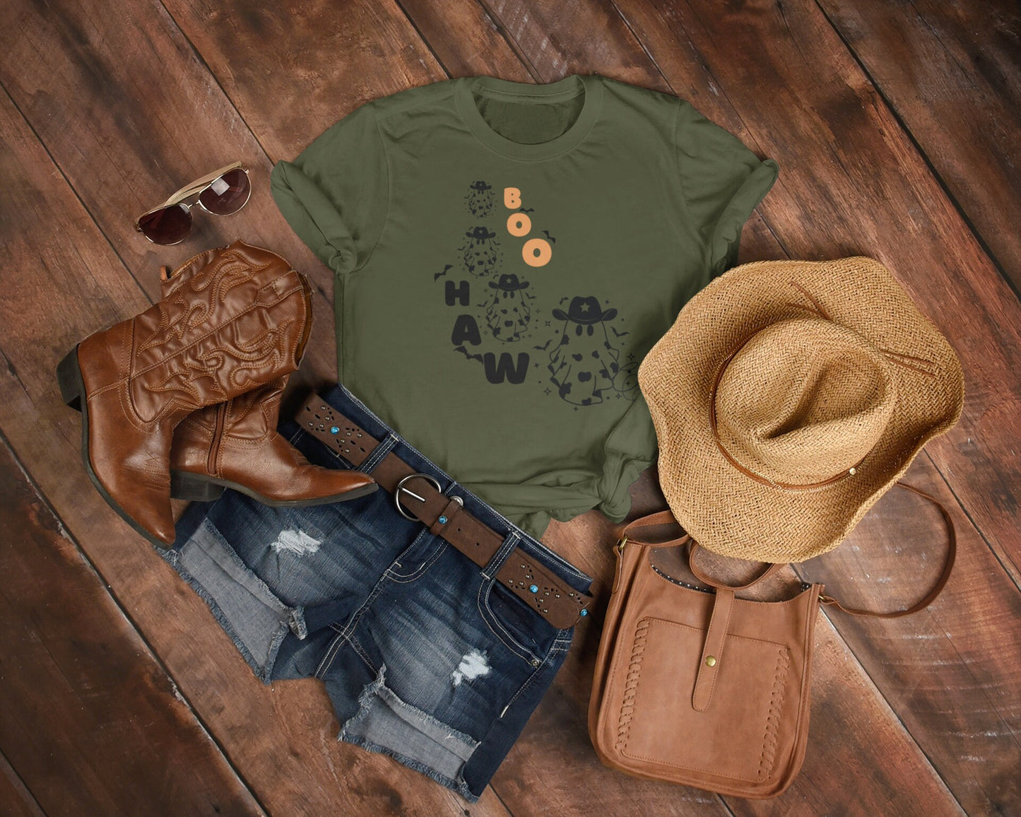 Halloween T Shirt Cow Ghost Costume, Western Cowboy Tee, Haunted Old West T-shirt, Silly Quote Women's Top, Graphic Humor BooHaw, Funny Mens