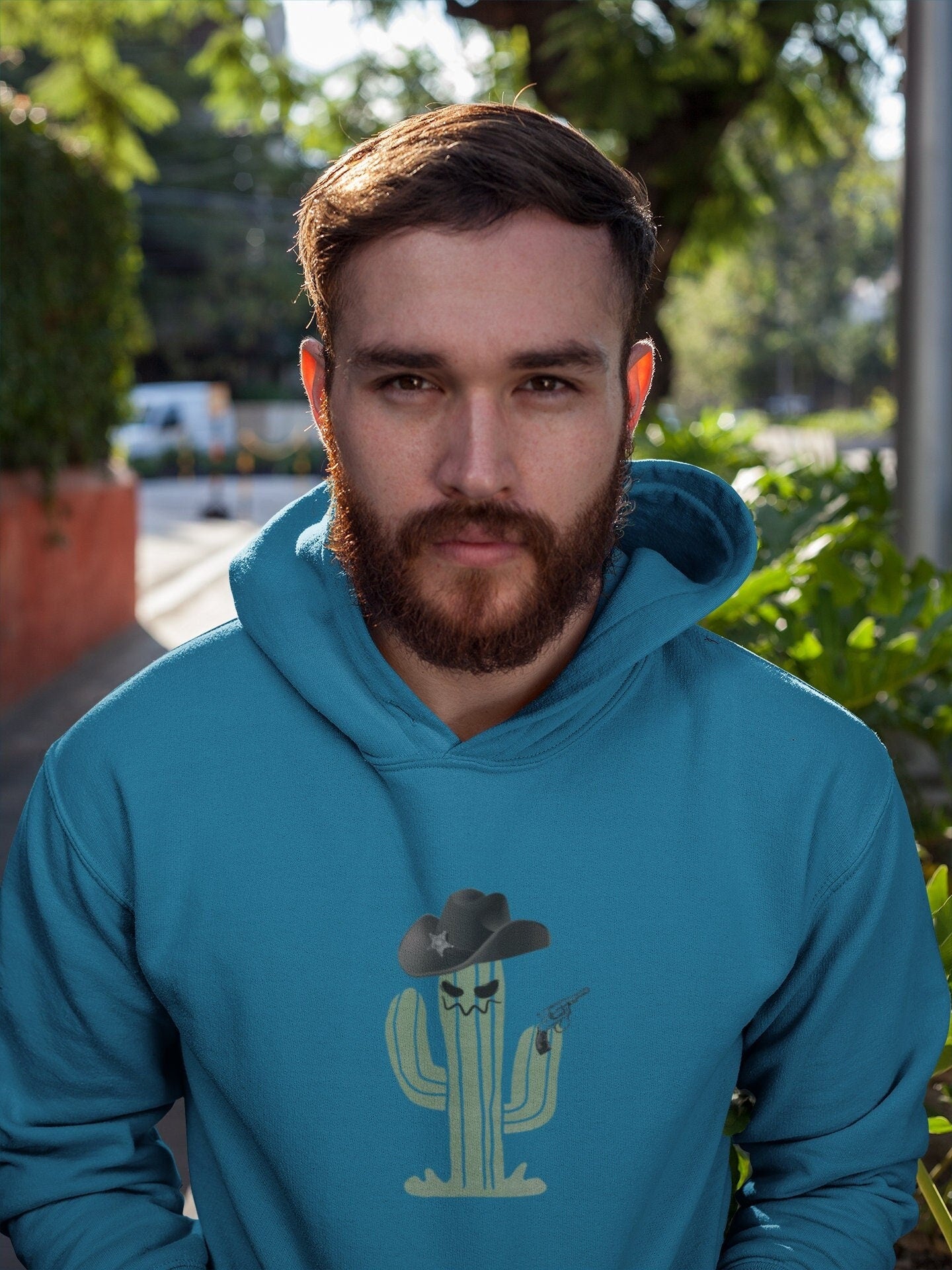 Cowboy Cactus Hoodie, Vintage Graphic Hoodie, Halloween Shirt, Western Funny Men's Shirt, Fall Winter Hooded Sweatshirt