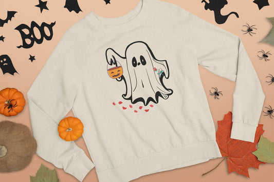 Vintage Halloween Sweatshirt, Ghost Halloween Shirt for Women or Men, Vintage Trick or Treat Shirt, Halloween Sweater, Autumn Holiday Tee