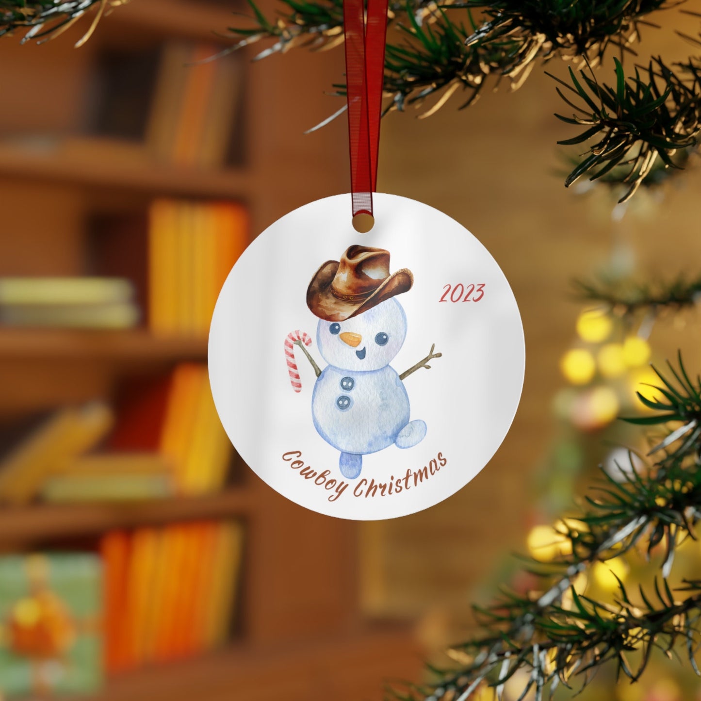 Cowboy Christmas Metal Ornament Farmhouse Aluminum Ornament Western Themed Seasonal Snowman Gift Idea Cowboy Theme