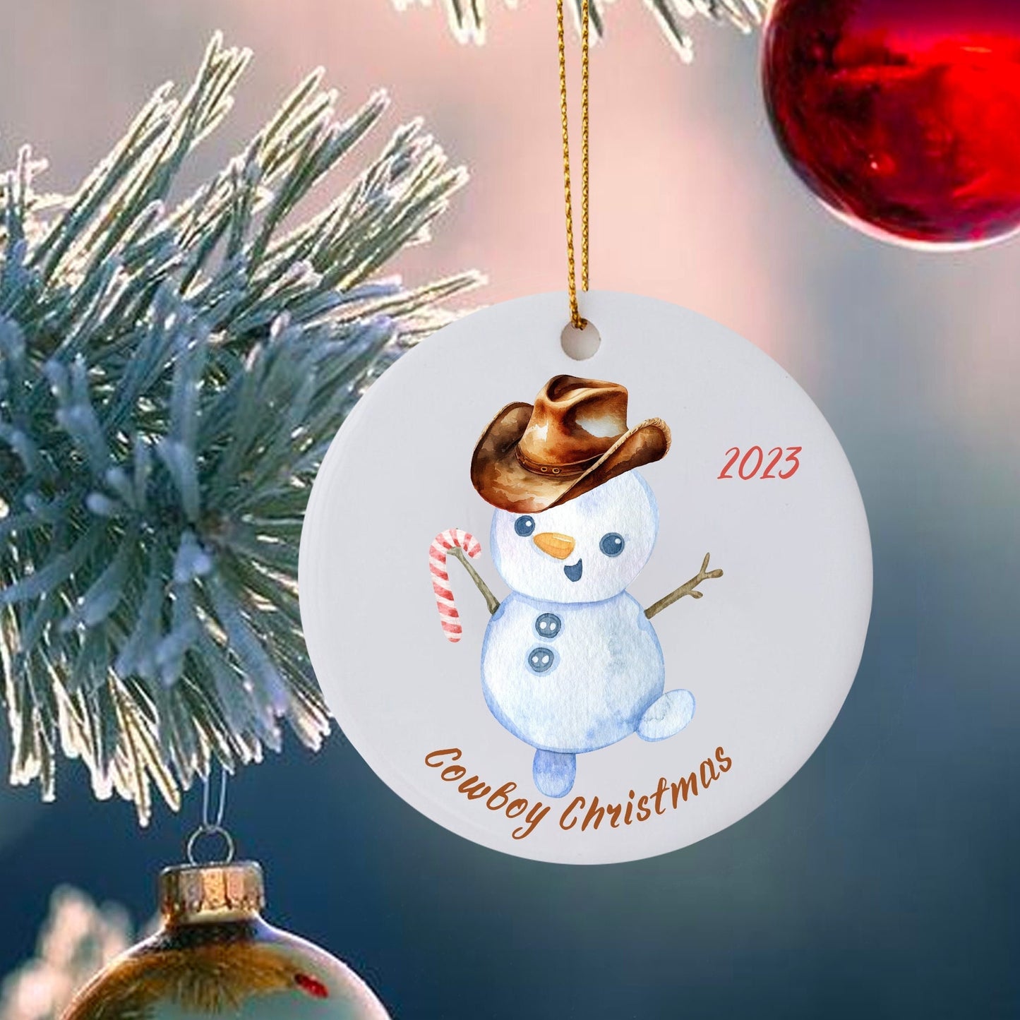Cowboy Christmas Metal Ornament Farmhouse Aluminum Ornament Western Themed Seasonal Snowman Gift Idea Cowboy Theme