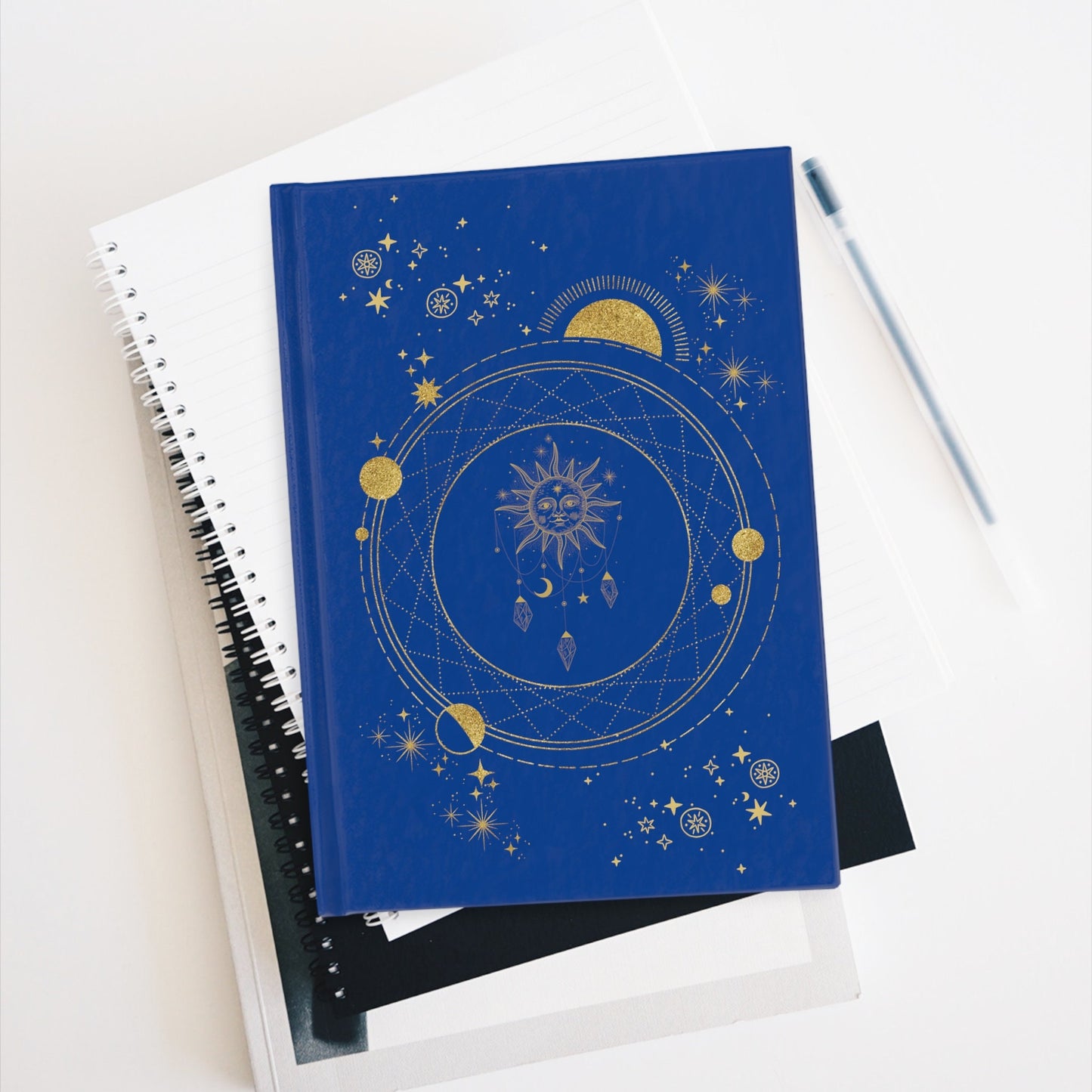 Sun Moon Stars Dream Work Journal, Celestial Book, Hard Cover Lined, Mindfulness Workbook, Shadow Work Journal
