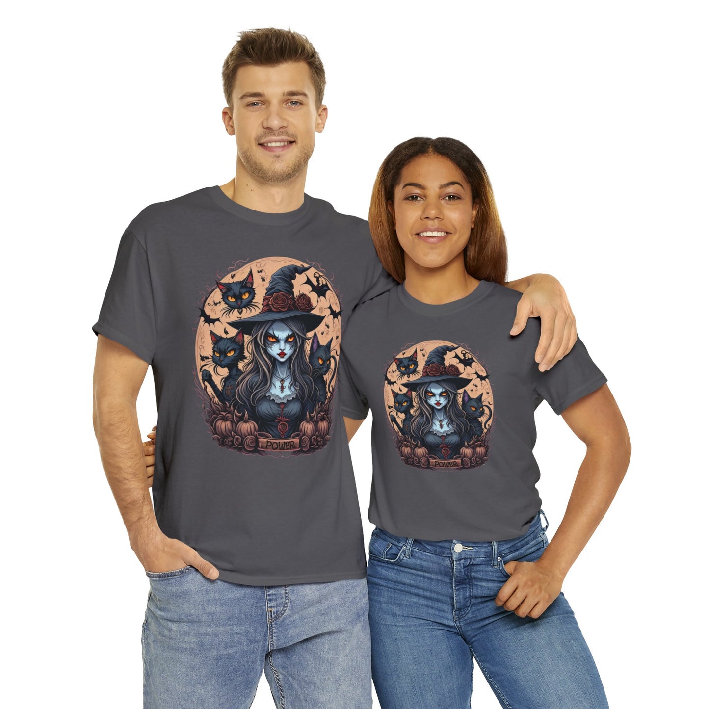 Halloween T Shirt, Witch Graphic Top, Halloween Costume, Haunted House Tee, Black Cats, Gift for Her, Fall Colors, Loose Fit Scary Tshirt