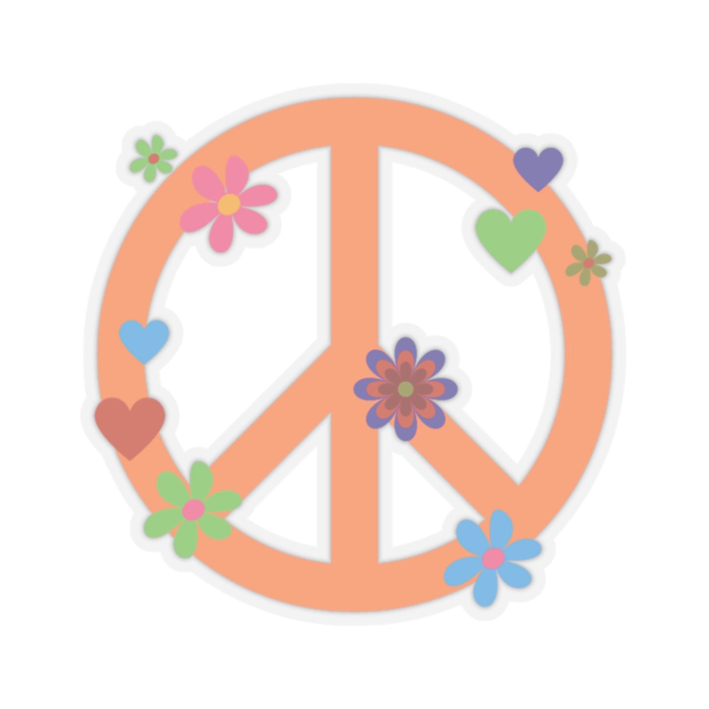Peace Sign Kiss-Cut Sticker Bright Orange Hippie Floral Peace Sign