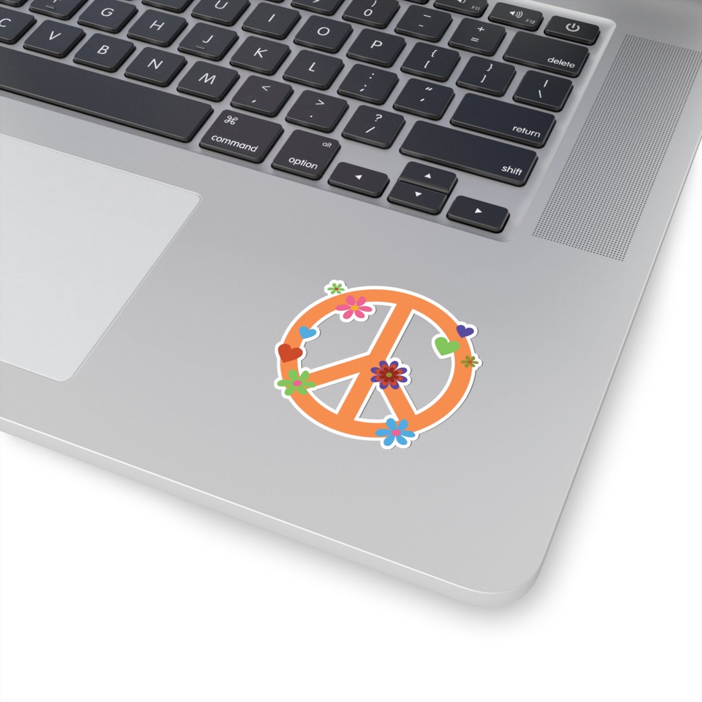 Peace Sign Kiss-Cut Sticker Bright Orange Hippie Floral Peace Sign