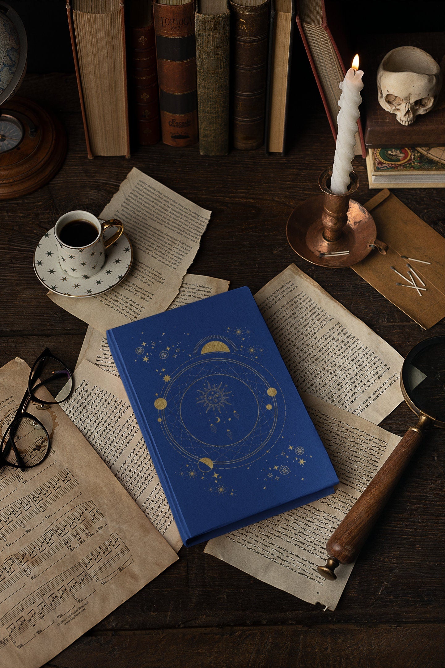 Sun Moon Stars Dream Work Journal, Celestial Book, Hard Cover Lined, Mindfulness Workbook, Shadow Work Journal