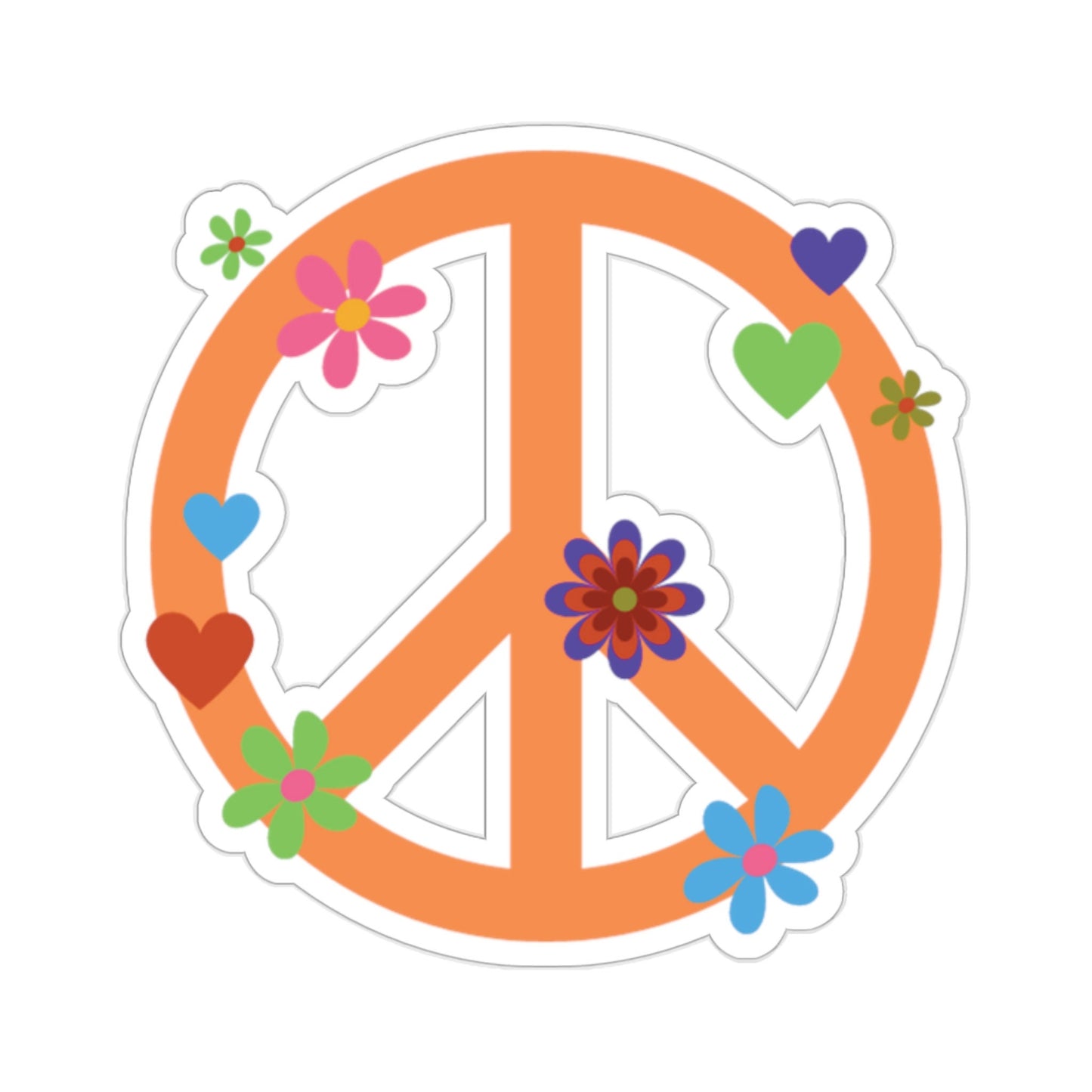 Peace Sign Kiss-Cut Sticker Bright Orange Hippie Floral Peace Sign