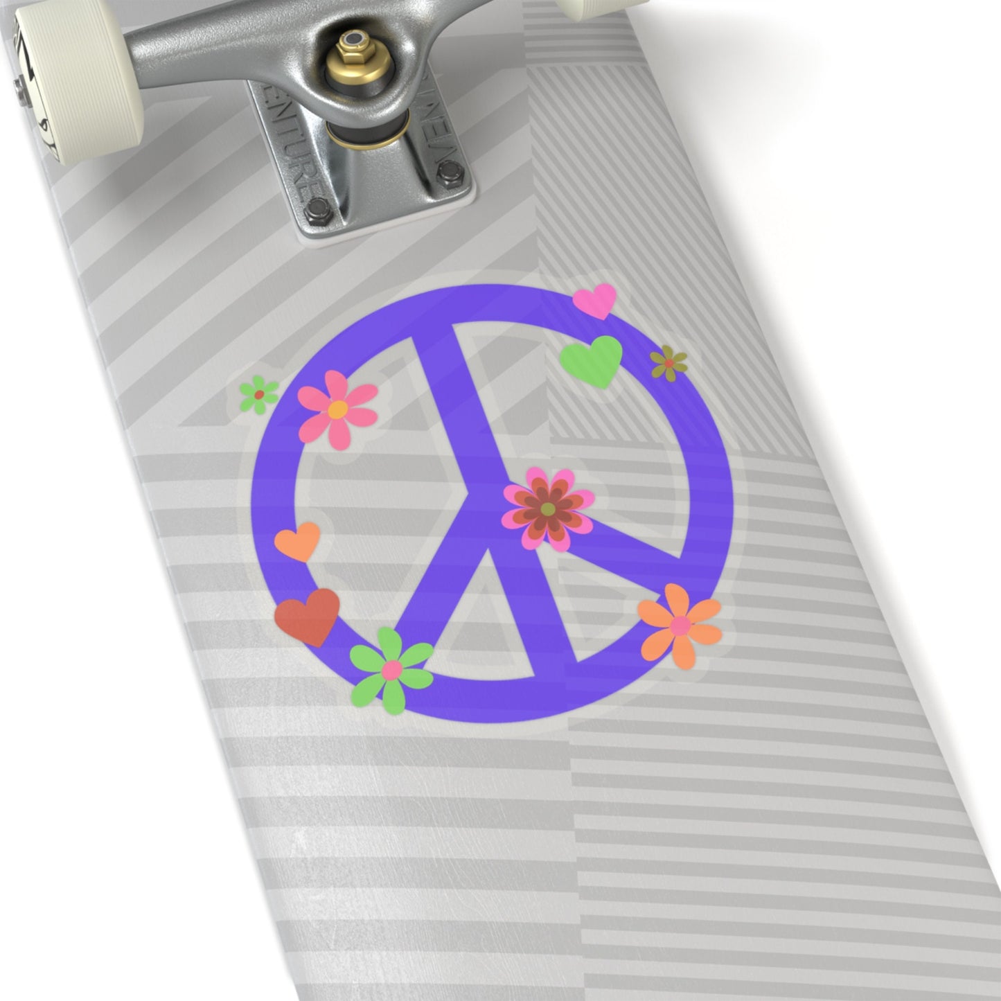 Peace Sign Kiss-Cut Sticker Bright Purple Hippie Floral Retro Peace Decal