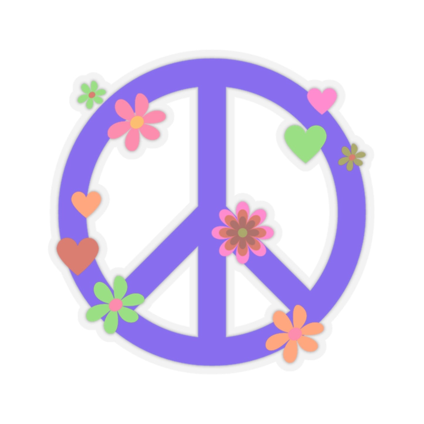 Peace Sign Kiss-Cut Sticker Bright Purple Hippie Floral Retro Peace Decal