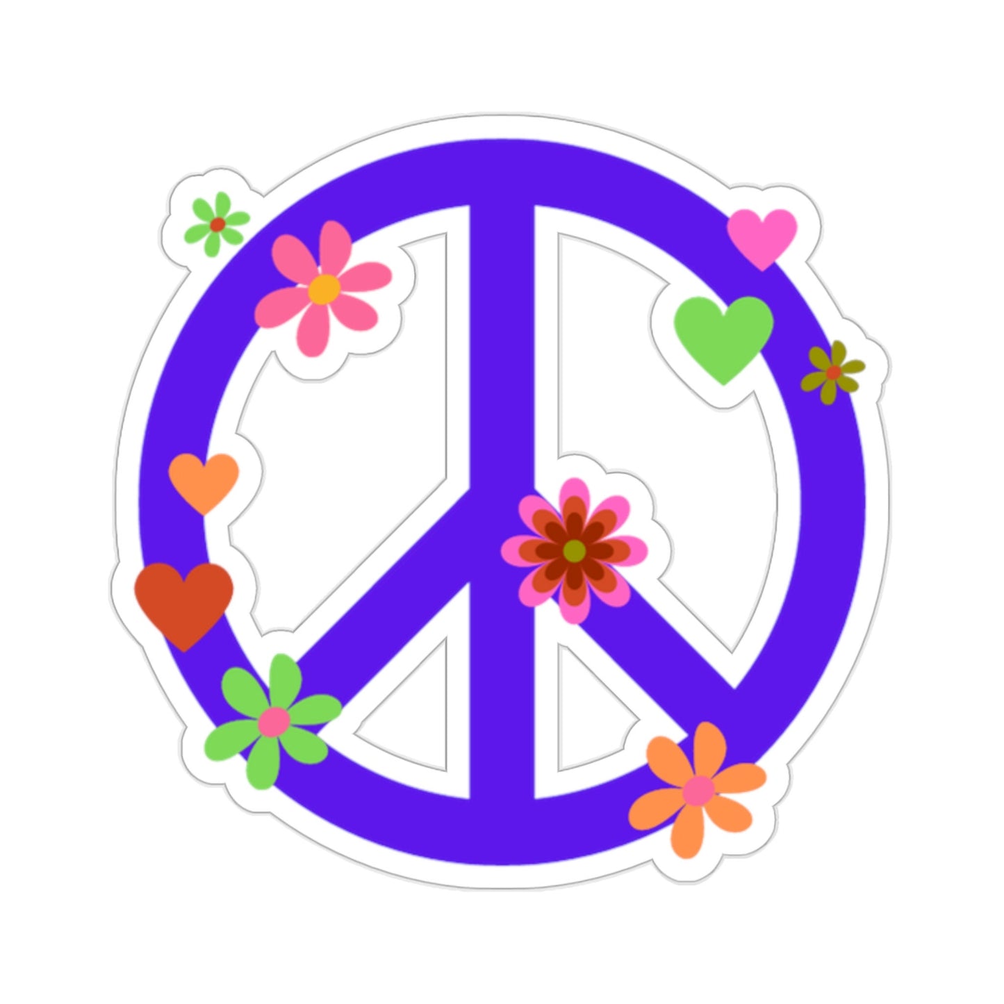 Peace Sign Kiss-Cut Sticker Bright Purple Hippie Floral Retro Peace Decal